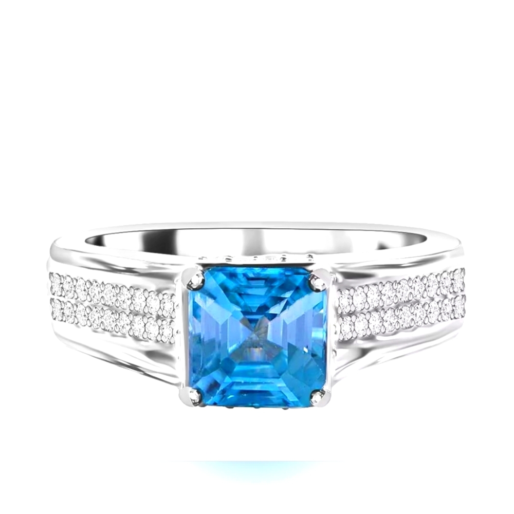 Genuine Blue Zircon Bridge Ring Sterling Silver Platinum Overlay Size 6!